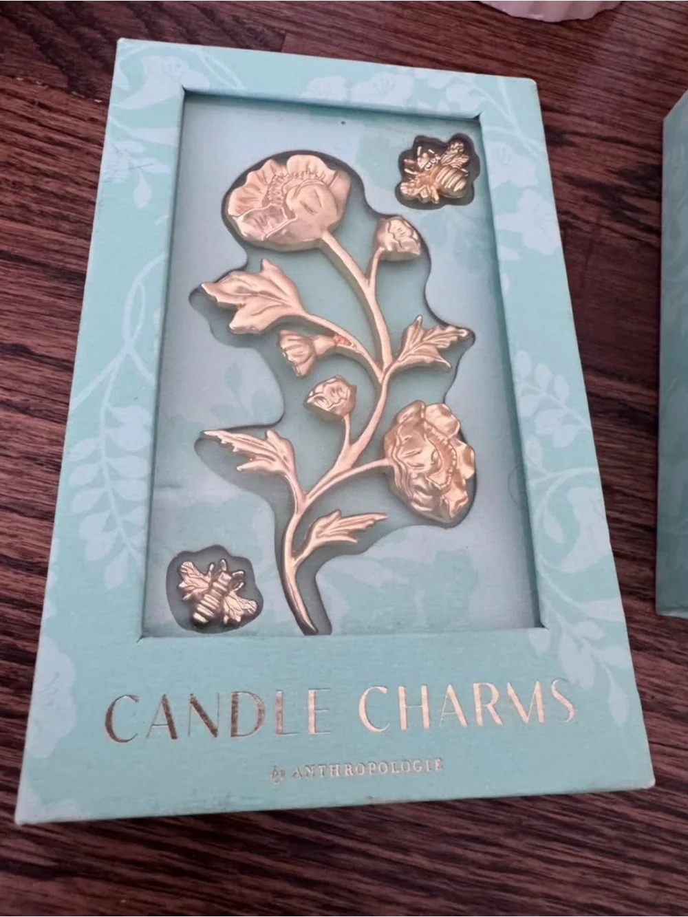Anthropologie Cream Fluted Pillar Candles with Gold Floral Charms